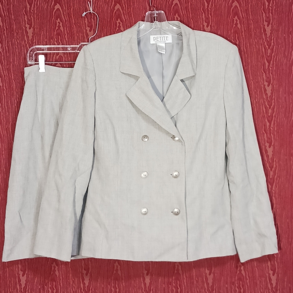 PETITE SOPHISTICATE 2 Piece Gray Long Sleeve Collared Suit Women's Size 12 - Picture 2 of 16
